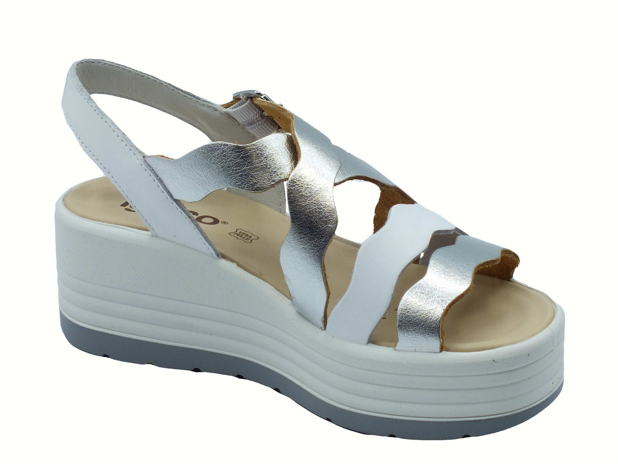 Igi&Co Igi&Co 7667111 Perlato Argento Sandali per Donna con zeppa alta in pelle con fibietta Argento