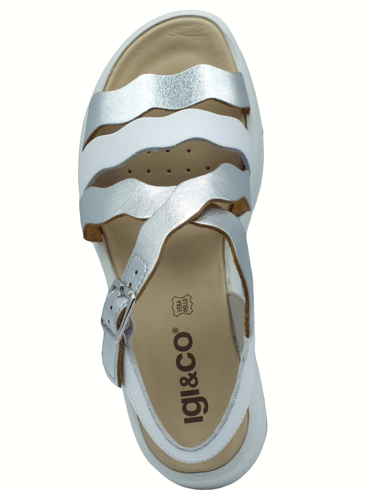 Igi&Co Igi&Co 7667111 Perlato Argento Sandali per Donna con zeppa alta in pelle con fibietta Argento