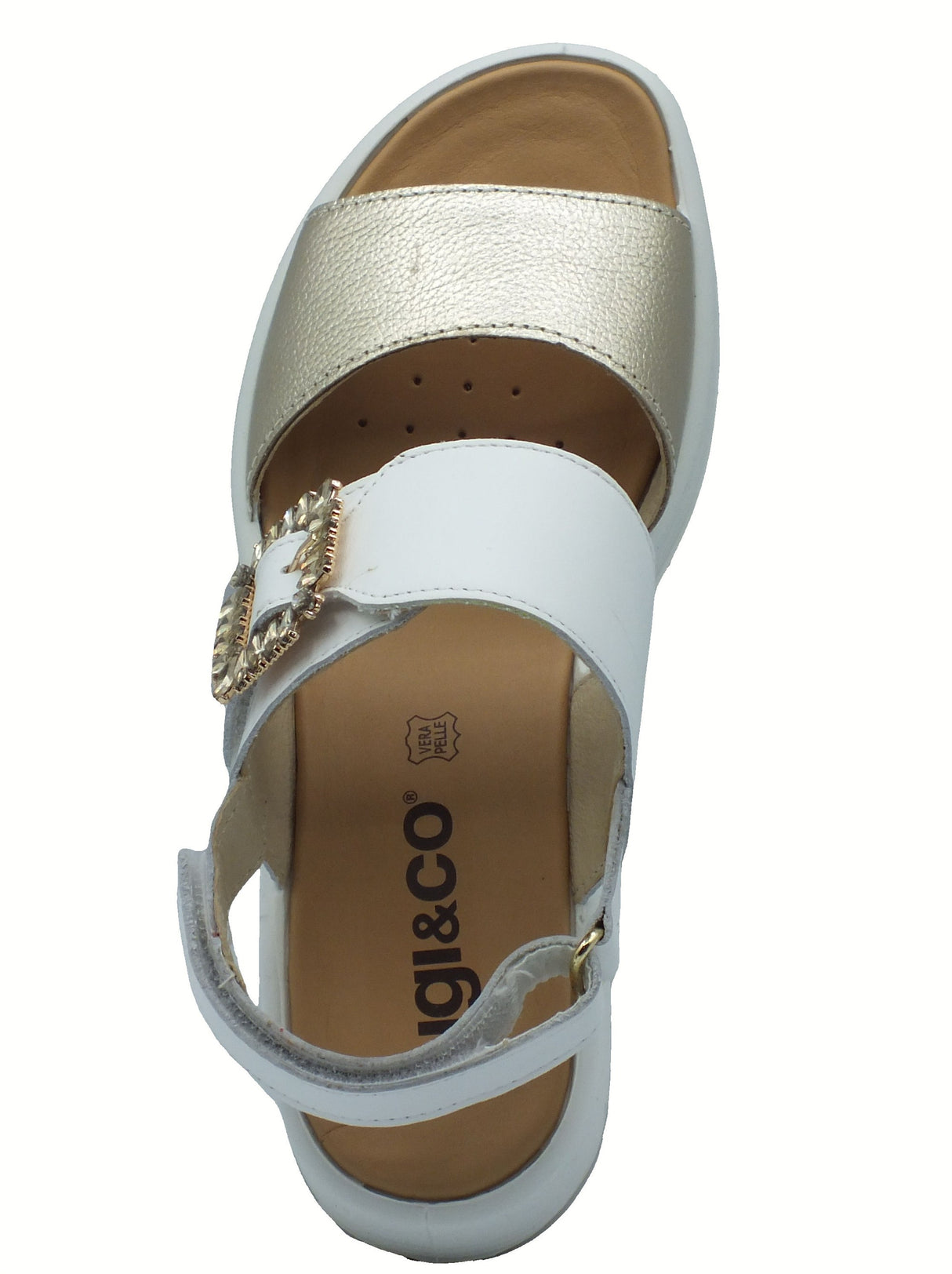 Igi&Co Igi&Co 7667322 Nappa Platino Sandali per Donna in pelle con zeppa alta triplo strappo Platino