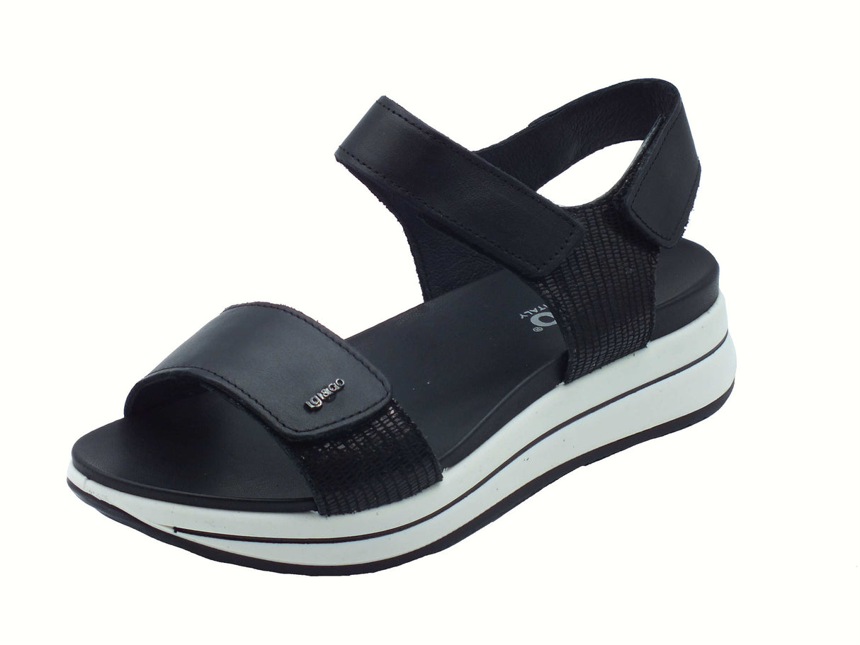 Igi&Co Igi&Co 7675400 Nappa Soft Nero Sandali per Donna in pelle con zeppa bassa triplo strappo Nero