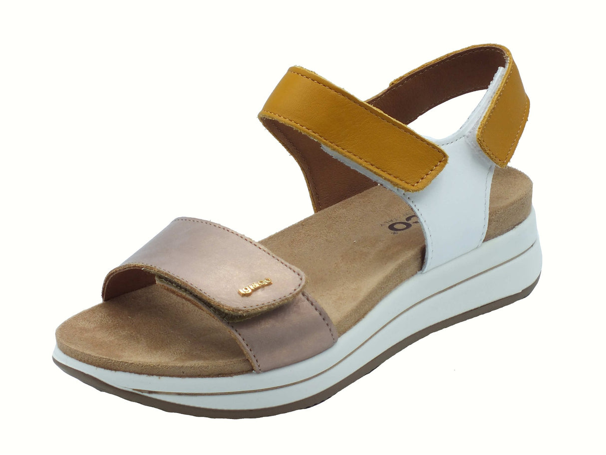 Igi&Co Igi&Co 7675455 Vitello Laminato Rame Sandali per Donna in pelle con zeppa bassa triplo strappo Laminato Rame