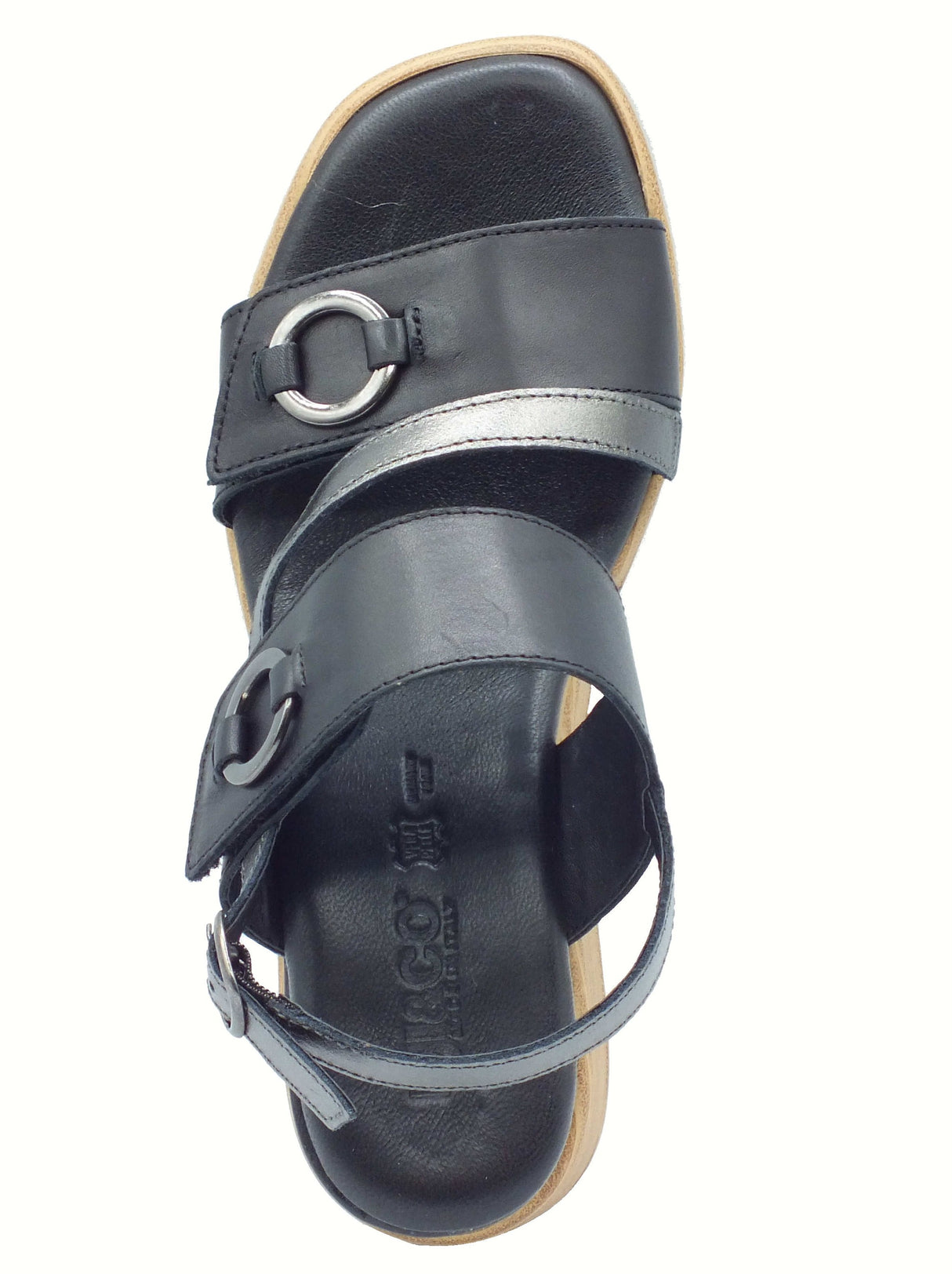 Igi&Co Igi&Co 7689400 Vitello Oceano Nero Sandali per Donna in pelle con zeppa alta doppio strappo Nero