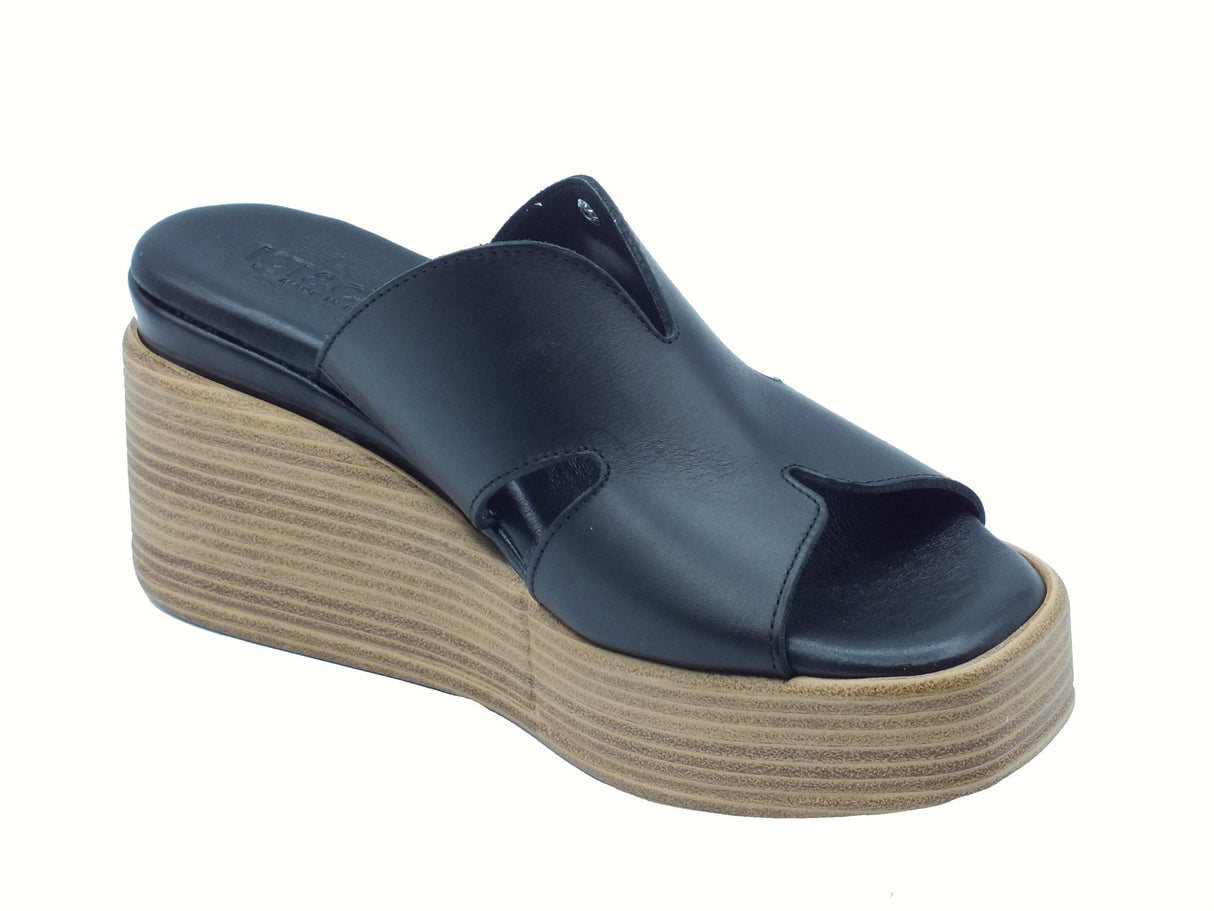 Igi&Co Igi&Co 7689600 Vitello Oceano Nero Sandali Scalsati per Donna in pelle con zeppa alta Nero