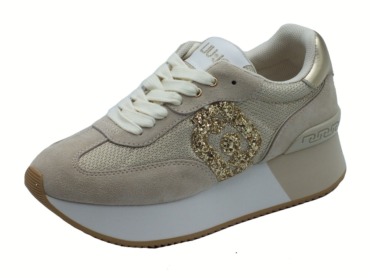 LIU JO LIUJO BA5035 Dreamy Ecru Sneakers Sportive per Donna in nabuk e tessuto beige con zeppa alta beige