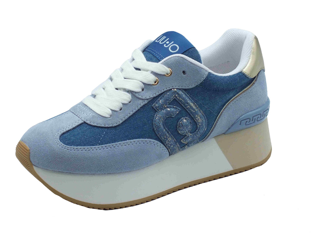 LIU JO LIUJO BA5035 Dreamy Denim Sneakers Sportive per Donna in nabuk e tessuto blue con zeppa alta Denim