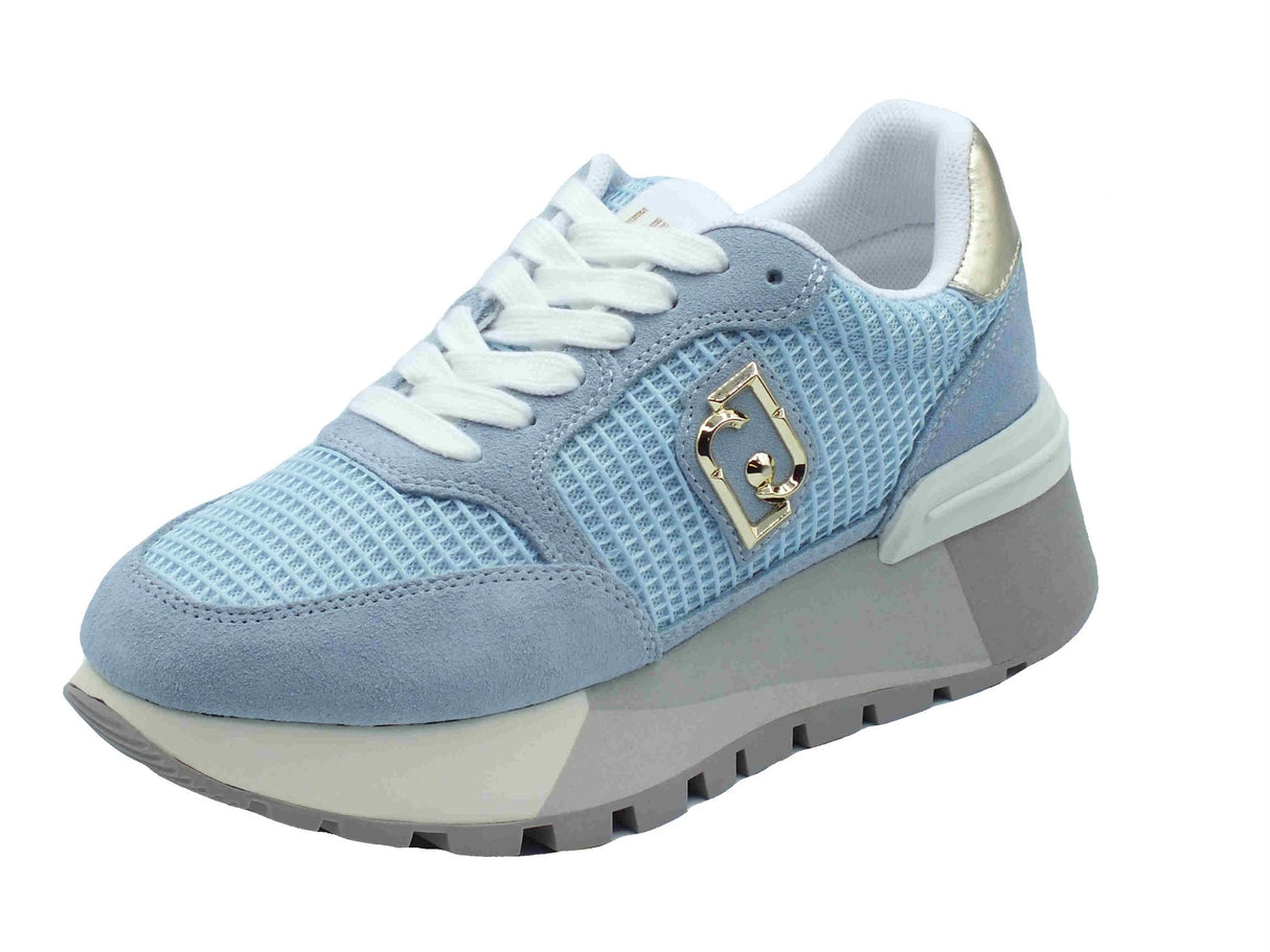 LIU JO LIUJO BA5049 Amazing Portofino Sneakers moda per Donna in nabuk e tessuto celeste zeppa alta celeste