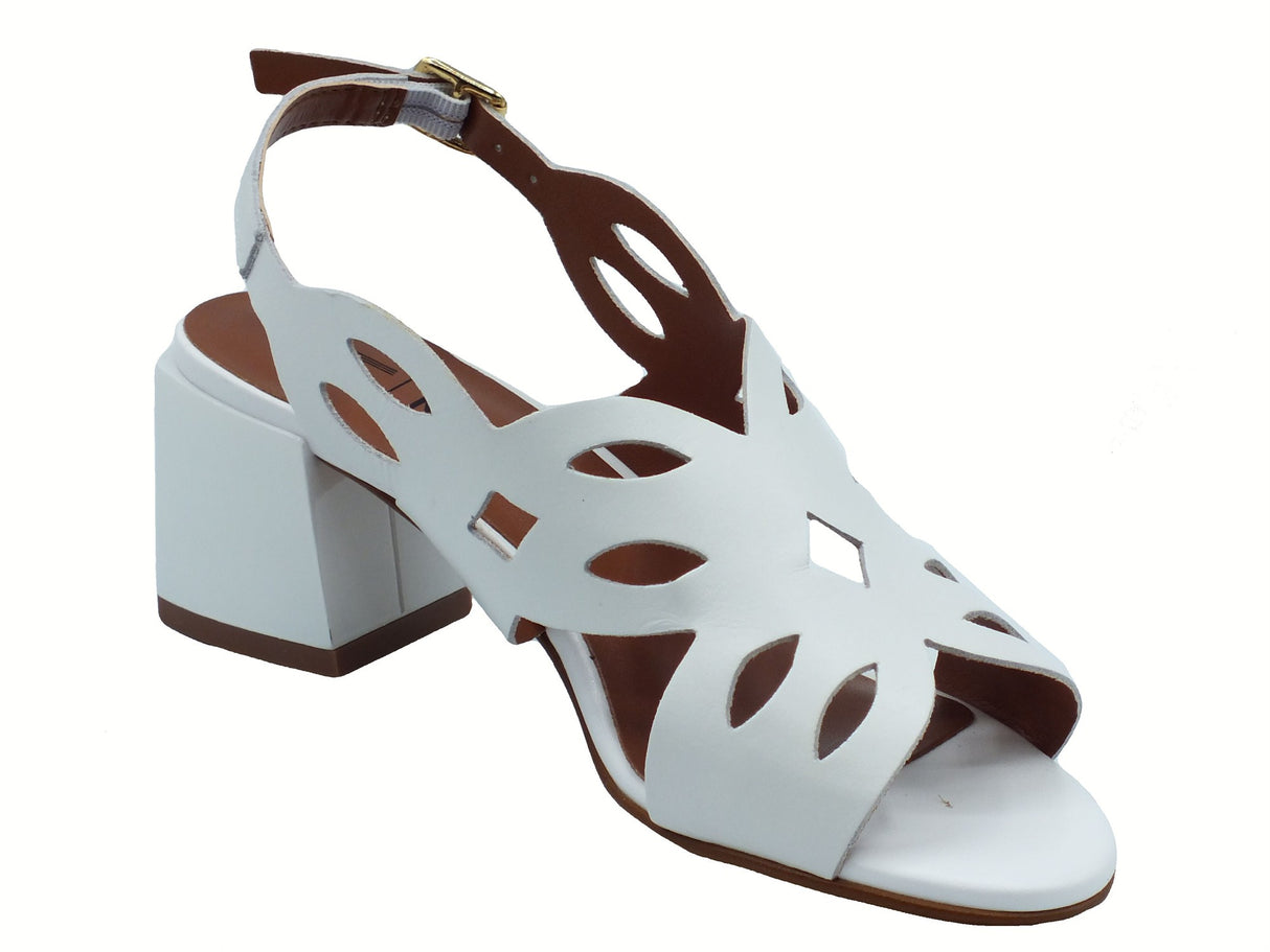 Melluso Melluso K35507Z Bianco Sandali per Donna in pelle laserata con tacco medio e fibbietta Bianco