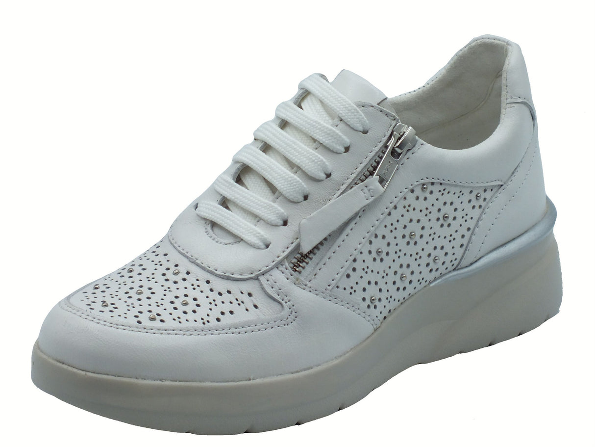 Melluso Melluso Walk K55446 Bianco Sneakers per Donna in pelle con lacci e lampo zeppa bassa Bianco