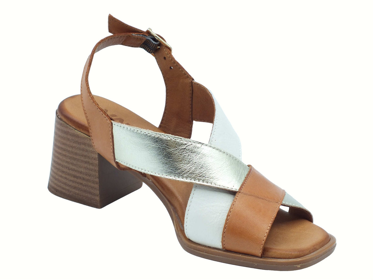 Melluso Melluso K56110Z Coconut Sandali per Donna in pelle marrone laminato con tacco alto e fibia marrone