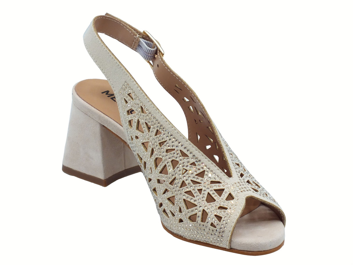 Melluso Melluso N653 Melissa Beige Sandali per Donna in pelle con brillanti, tacco alto e fibbiona Beige