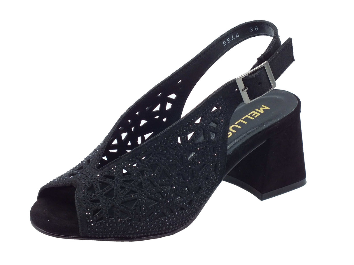 Melluso Melluso N653 Melissa Nero Sandali per Donna in pelle con brillanti, tacco alto e fibbiona Nero