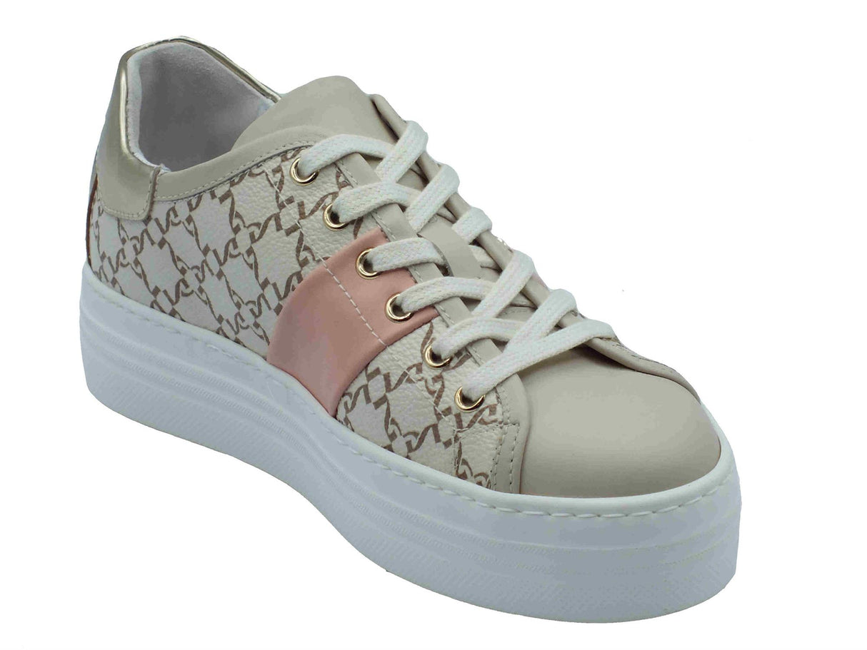 Nero Giardini NeroGiardini E409956D Velvet Milk Giove Sneakers Sportive per Donna in pelle rugata con zeppa bassa bianco latte