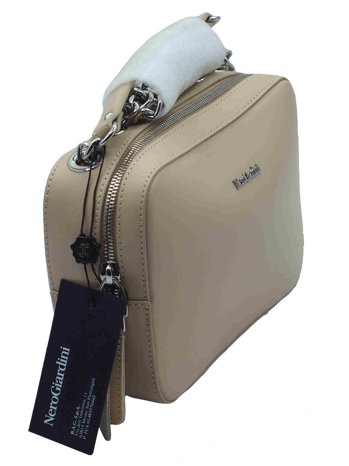 Nero Giardini NeroGiardini E443713D Reno Lino Tracollina mini con catenelle per Donna in vera pelle con lampo Lino