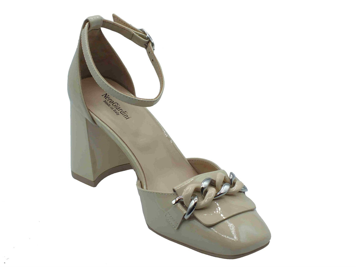 Nero Giardini NeroGiardini E512312D Vernice Latte Decoltè elegante per donna con cinturino e tacco alto Vernice Latte