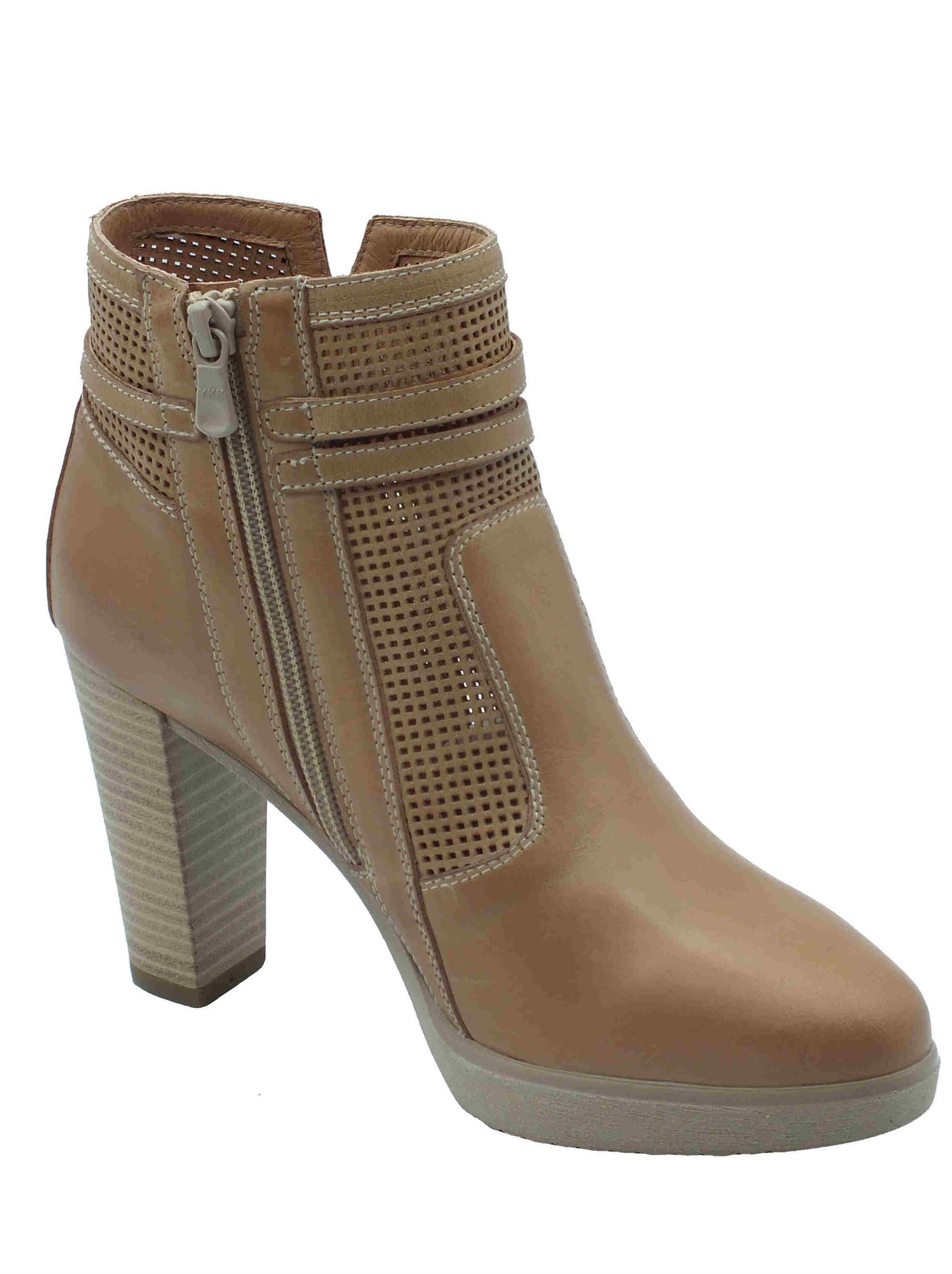 Nero Giardini NeroGiardini E512680D Elba Col. Cuoio Tronchetti per Donna in pelle con tacco alto e lampo Cuoio