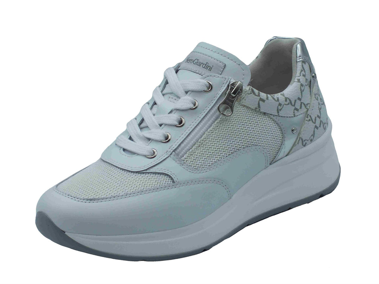 Nero Giardini NeroGiardini E512930D Skipper Rete Chic Bianco Sneakers per Donna in pelle zeppa alta Bianco