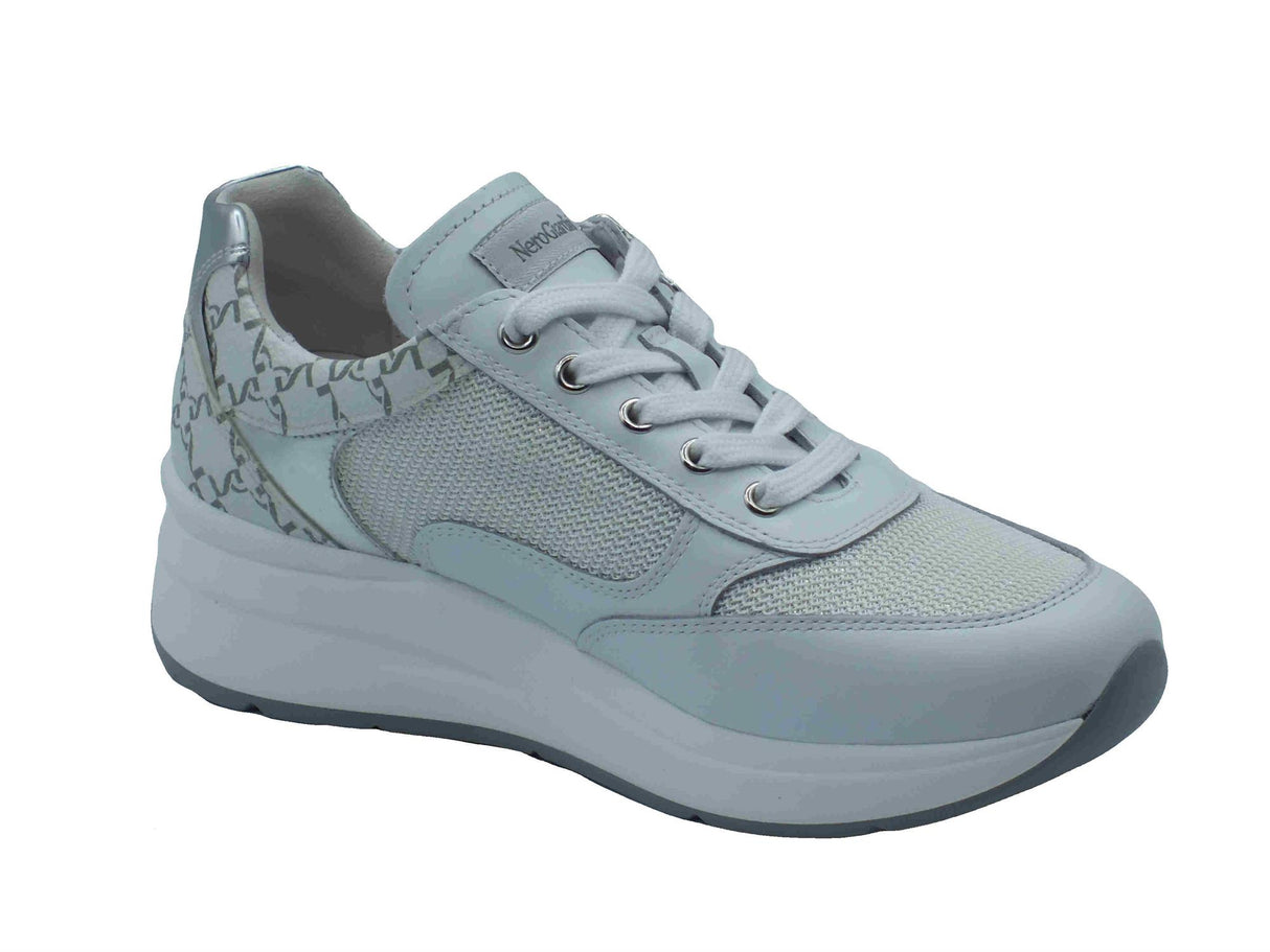 Nero Giardini NeroGiardini E512930D Skipper Rete Chic Bianco Sneakers per Donna in pelle zeppa alta Bianco