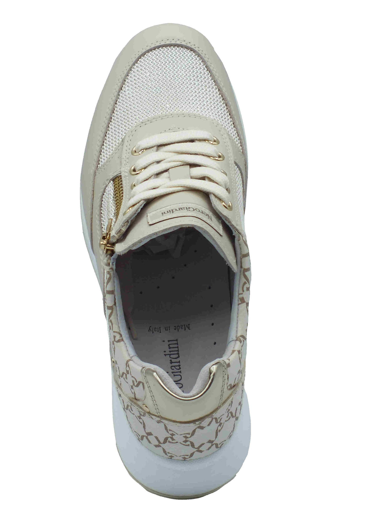 Nero Giardini NeroGiardini E512930D Velvet Rete Chic Milk Sneakers per Donna in pelle zeppa media bianco