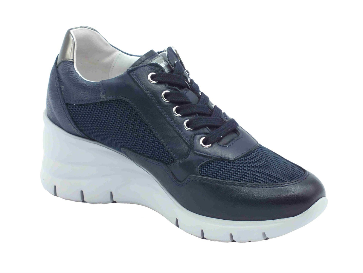 Nero Giardini NeroGiardini E512940D Premium Wave Blu Notte Sneakers per Donna in pelle e rete zeppa alta Blu Notte