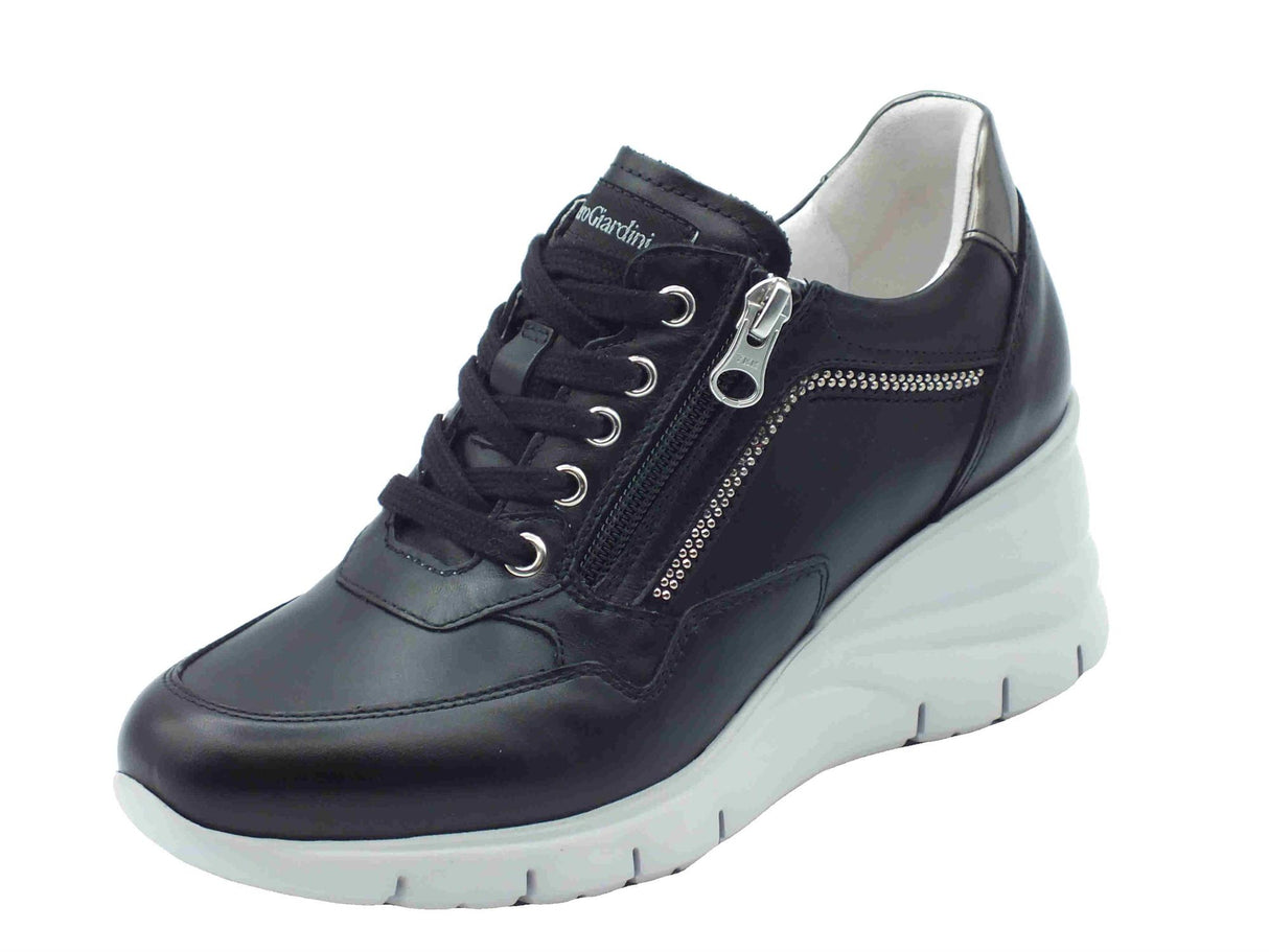 Nero Giardini NeroGiardini E512942D Guanto Nero Sneakers per Donna in pelle zeppa alta Nero