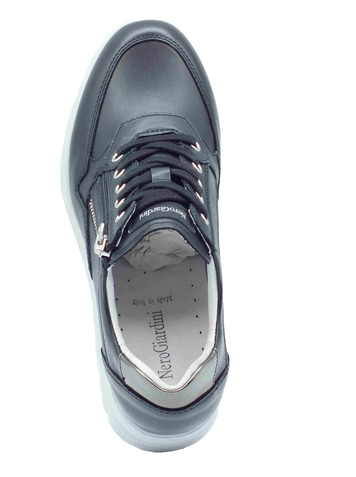 Nero Giardini NeroGiardini E512942D Guanto Nero Sneakers per Donna in pelle zeppa alta Nero