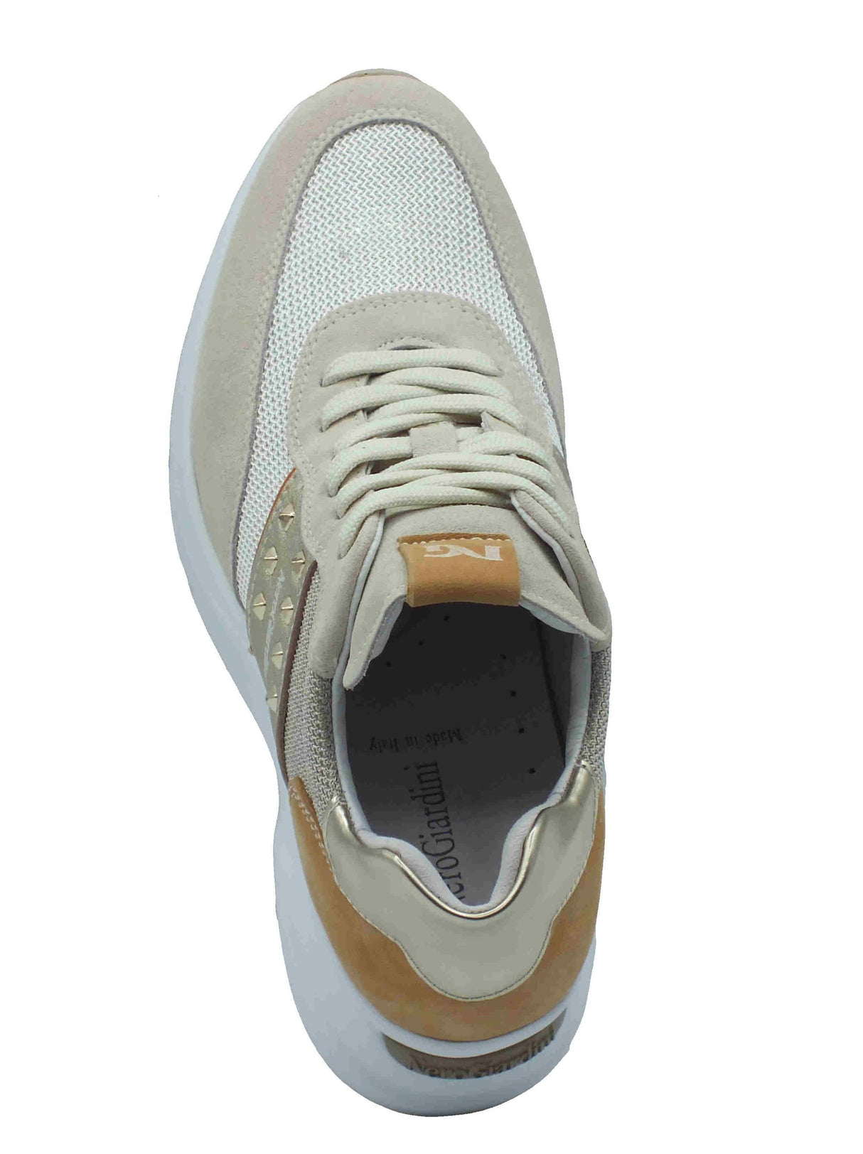 Nero Giardini NeroGiardini E512961D Velour Rete Yogurt Sneakers per Donna in nabuk e rete beige zeppa alta beige