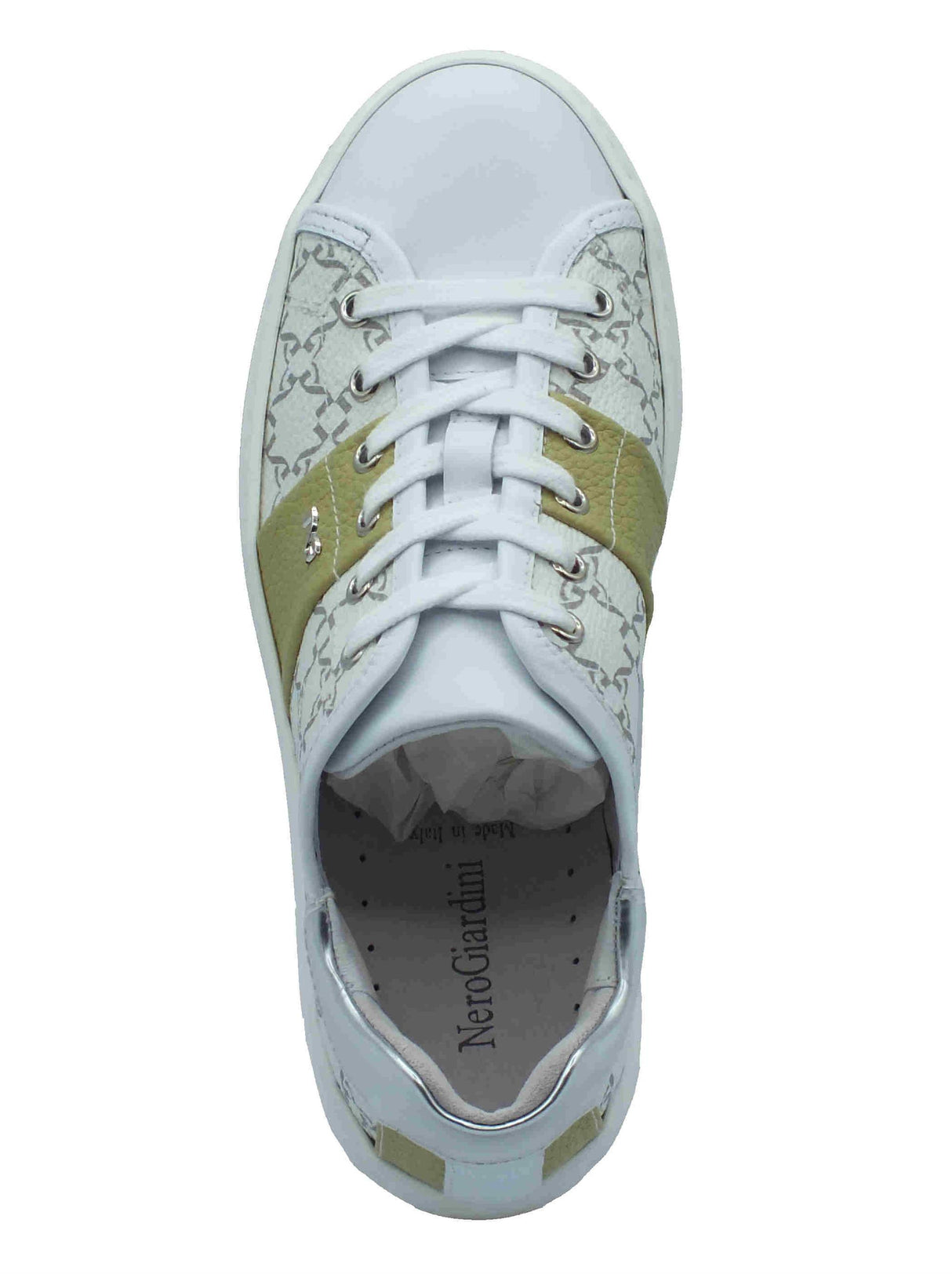 Nero Giardini NeroGiardini E513026D Skipper Giove Bianco Sneakers Sportive per Donna in pelle zeppa bassa Bianco