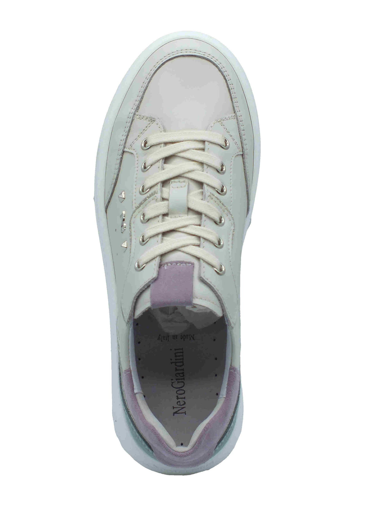 Nero Giardini NeroGiardini E513063D Velvet Osso Microglitter Sneakers Sportive per Donna in pelle zeppa bassa bianco