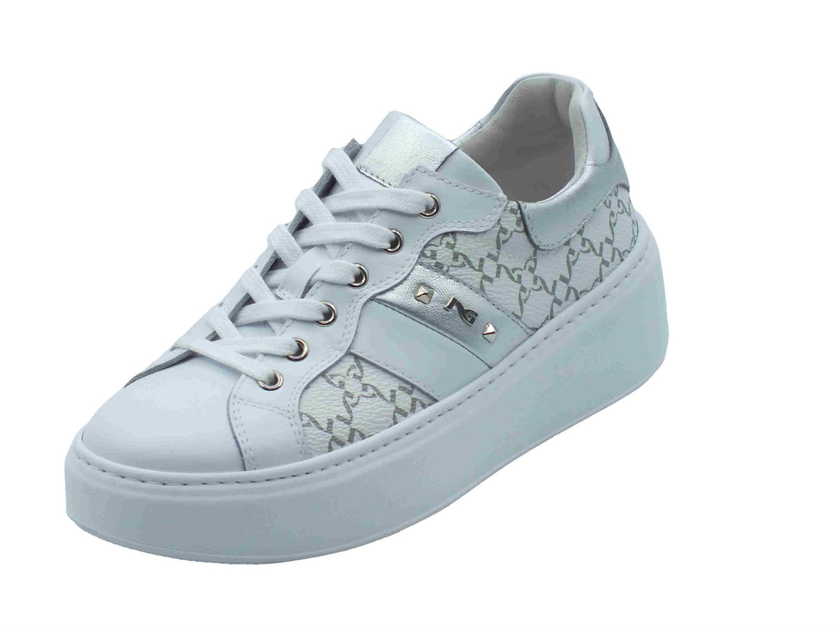 Nero Giardini NeroGiardini E513080D Skipper Bianco Sneakers Sportive per Donna in pelle zeppa bassa Bianco