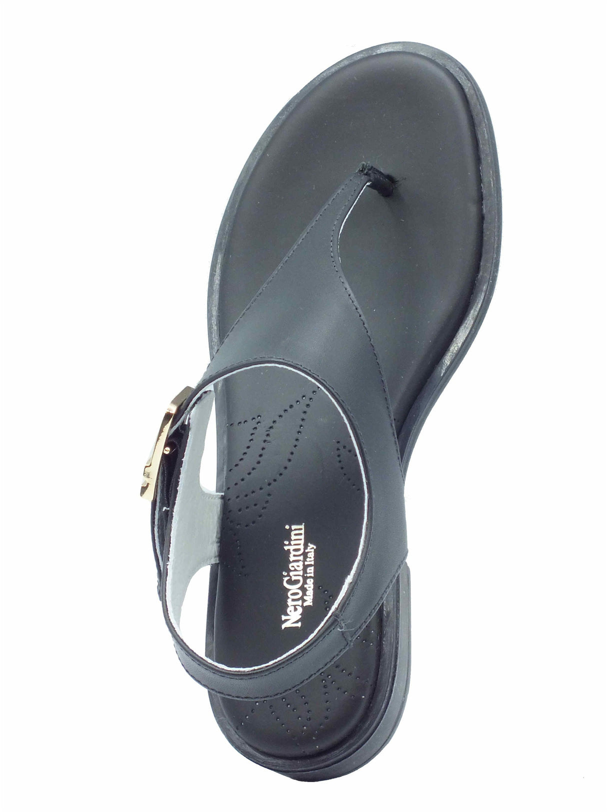 Nero Giardini NeroGiardini E513405D Tamigi Nero Infradito per donna in pelle con cinturino e tacco basso Nero