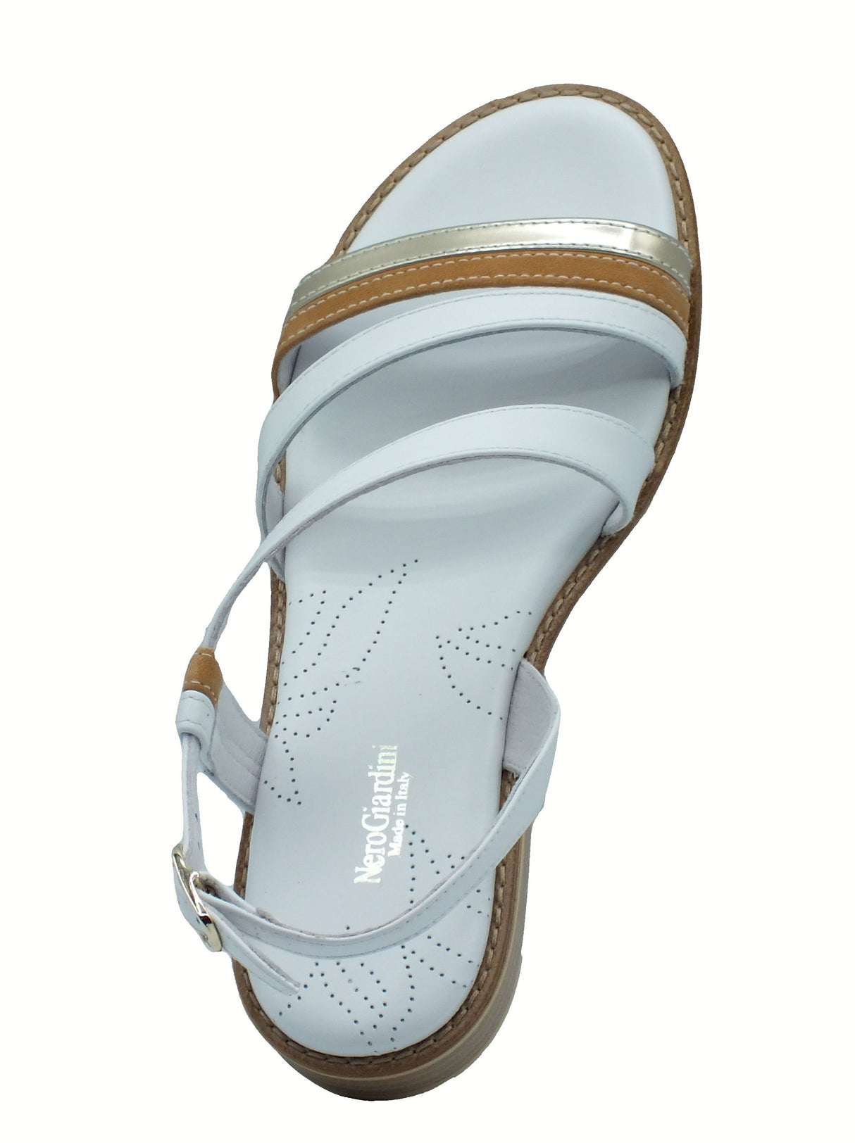 Nero Giardini NeroGiardini E513421D Tamigi Platino Sigaro Sandali per donna in pelle con tacco basso bianco