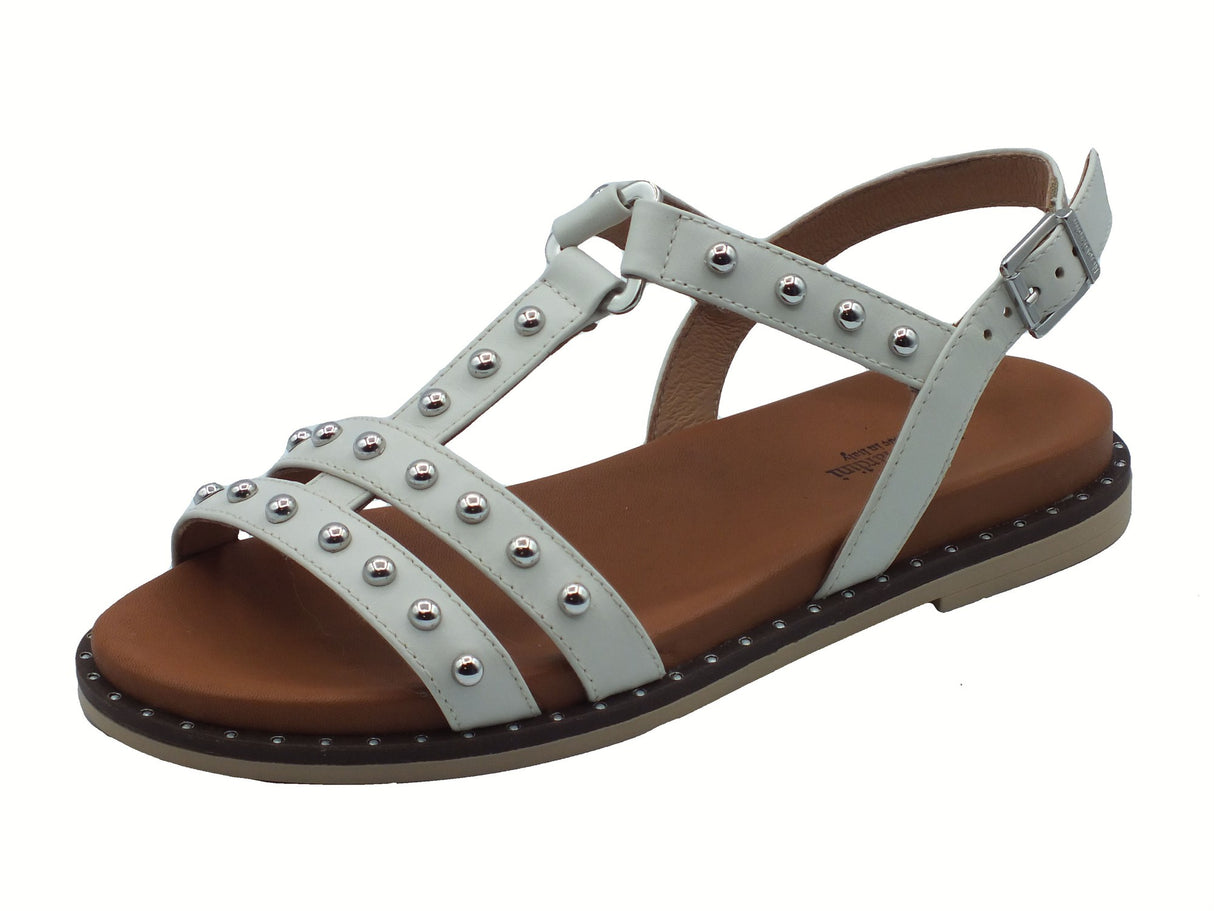 Nero Giardini NeroGiardini E513480D Sparta Osso Sandali per donna in pelle con cinturino e tacco basso bianco