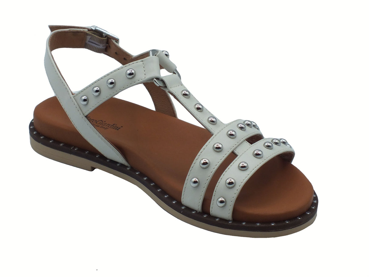 Nero Giardini NeroGiardini E513480D Sparta Osso Sandali per donna in pelle con cinturino e tacco basso bianco