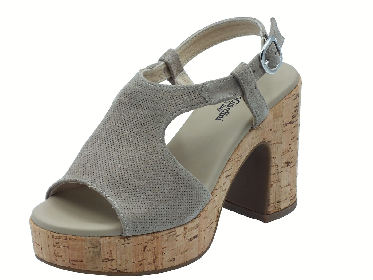 Nero Giardini NeroGiardini E513621D Velour Creta Sandali per Donna in scamosciato beige con fibietta e tacco alto Velour Creta