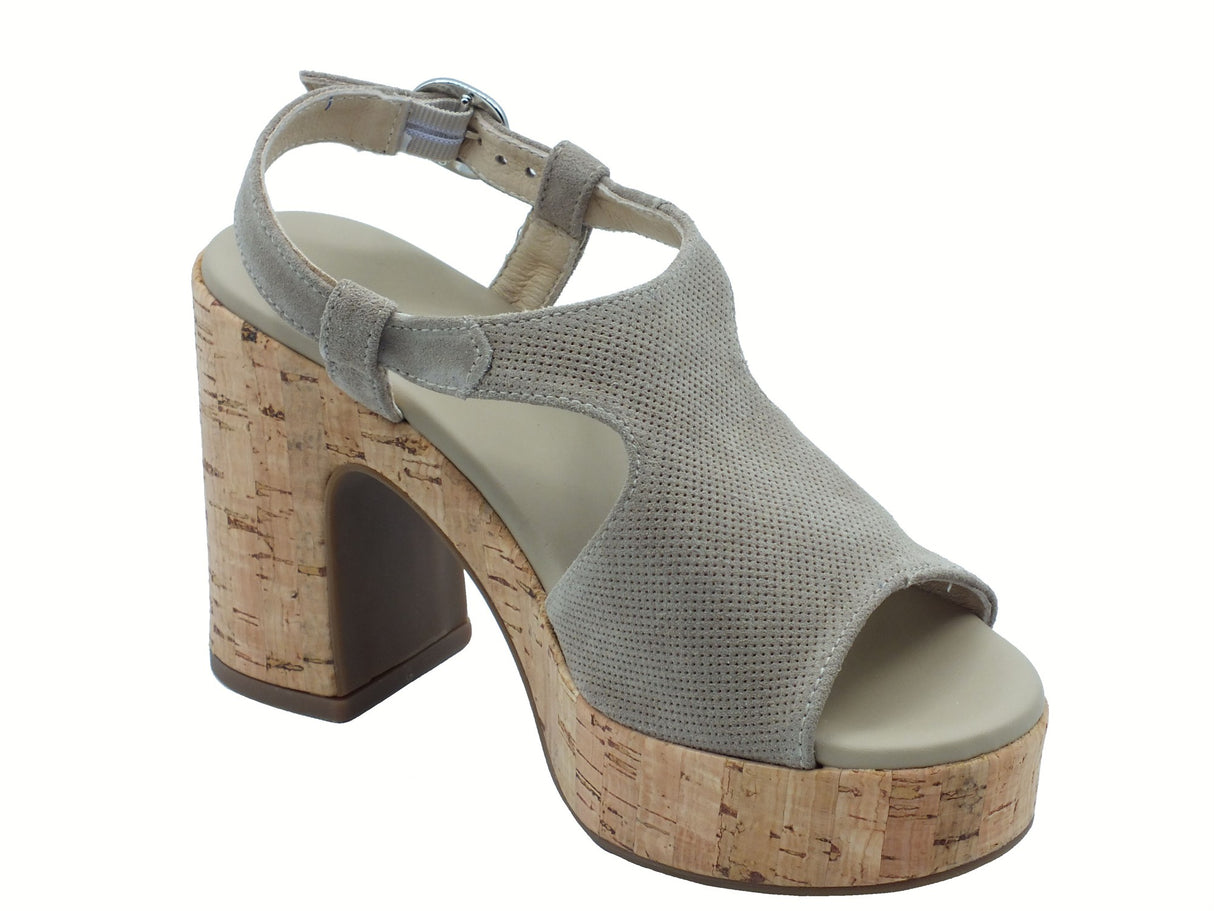 Nero Giardini NeroGiardini E513621D Velour Creta Sandali per Donna in scamosciato beige con fibietta e tacco alto Velour Creta