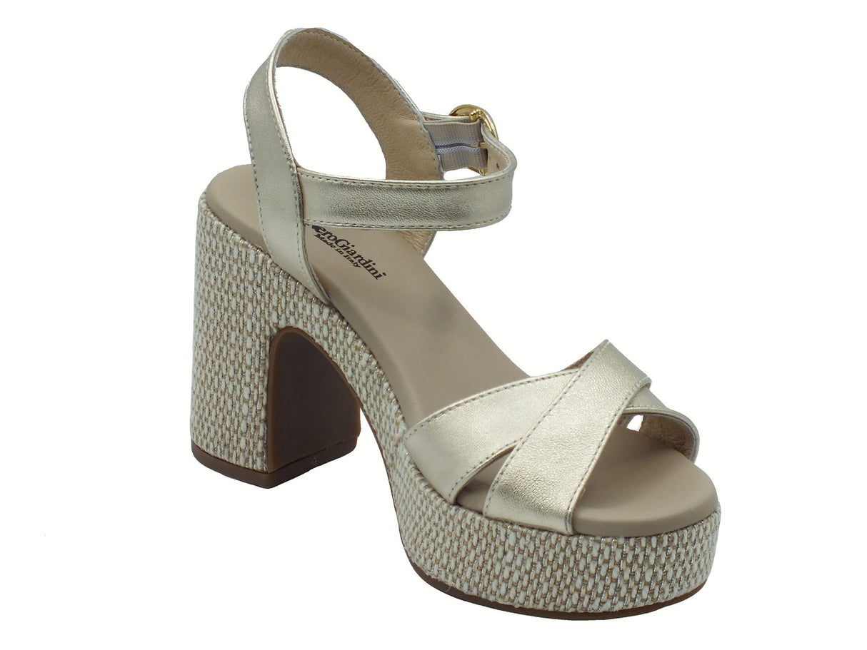 Nero Giardini NeroGiardini E513631D Etoile MieleSandali per Donna in pelle con fibietta e tacco alto lino