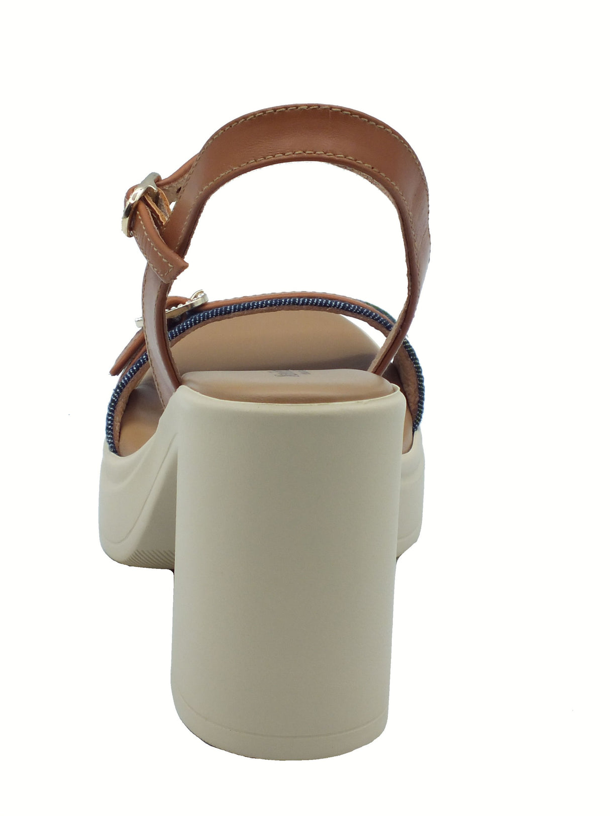 Nero Giardini NeroGiardini E513665D Tinto Jeans Cognac Sandali per Donna in pelle con fibietta e tacco alto Jeans Cognac