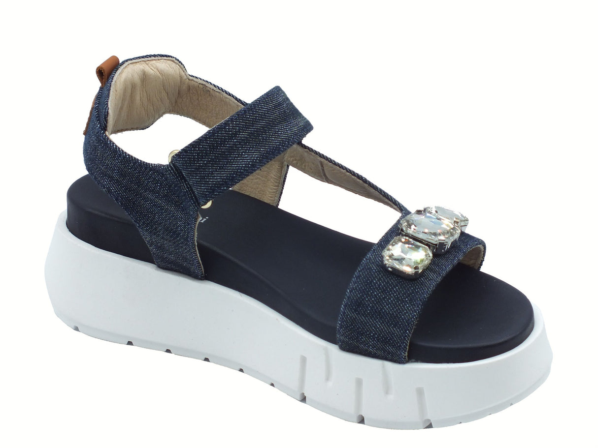 Nero Giardini NeroGiardini E513691D Jeans Sandali per Donna in tessuto con strappo e zeppa media Jeans