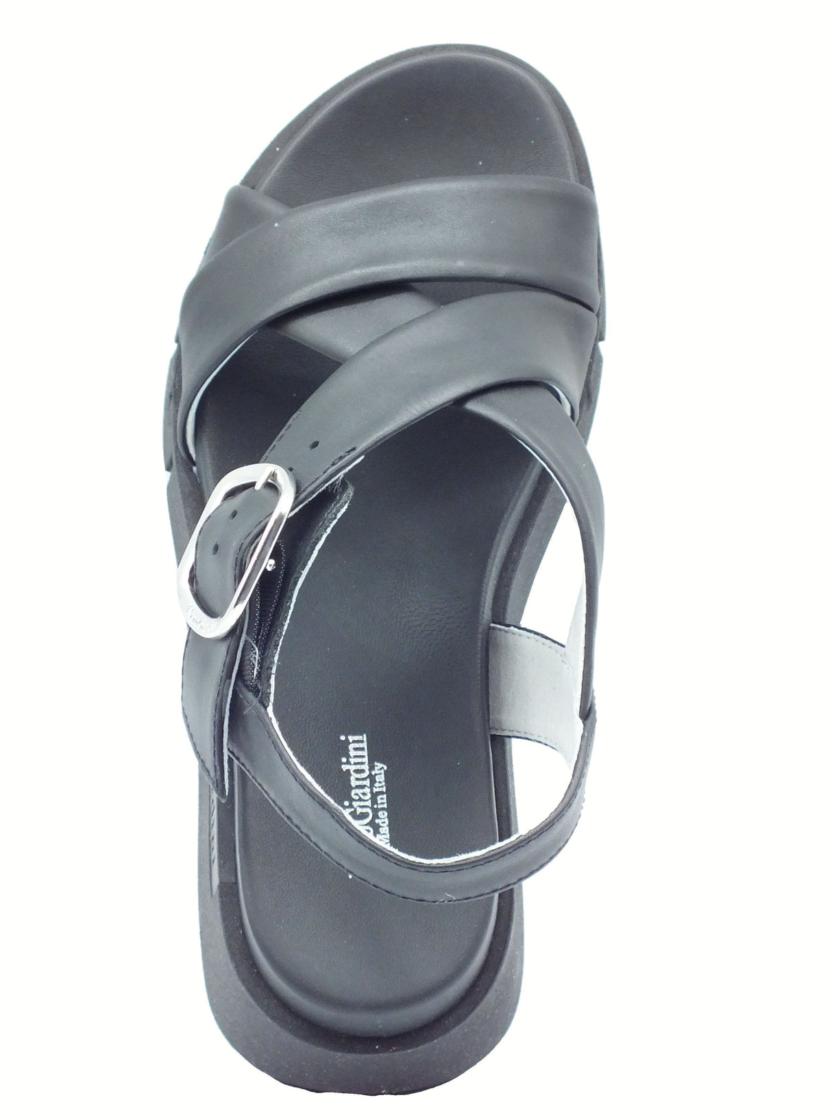 Nero Giardini NeroGiardini E513696D Tamigi Nero Sandali per Donna in pelle con fibiona e zeppa alta Nero