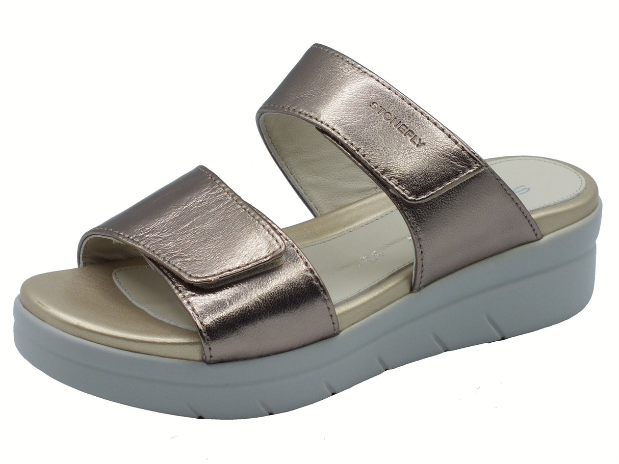 Stonefly Stonefly 212767 Aqua Lamina Sandali per Donna in pelle lamonato doppio strappo zeppa media Aqua Lamina