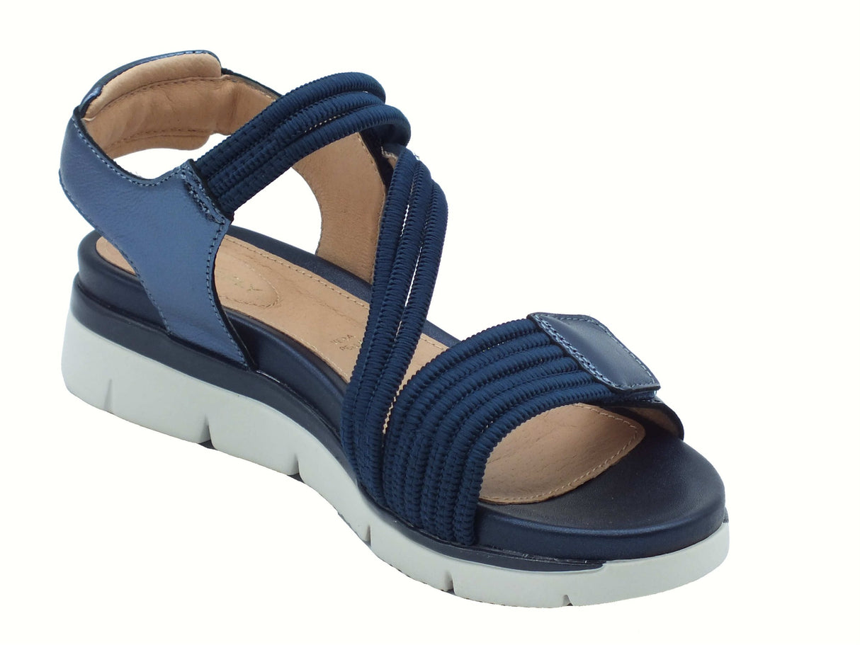 Stonefly Stonefly 220831 Elody Elastic Laminated Blue Sandali per Donna in pelle zeppa bassa Blu