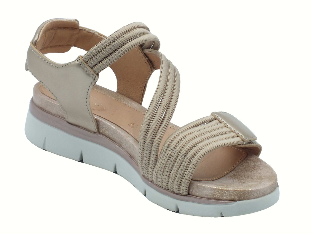 Stonefly Stonefly 220831 Elody Elastic Laminated Taupe Sandali per Donna in pelle zeppa bassa Taupe