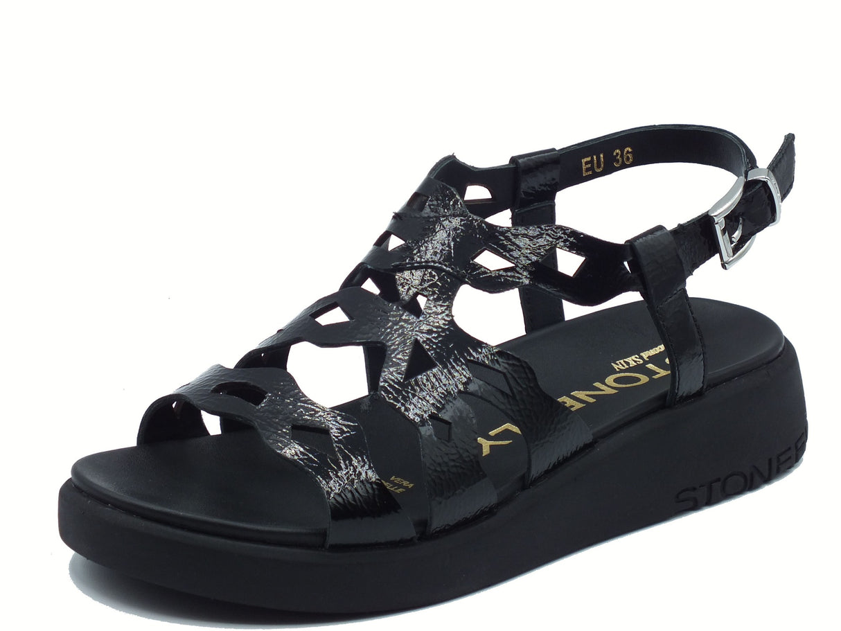 Stonefly Stonefly 220958 Onda Patent Black Sandali per Donna in pelle verniciata nera zeppa bassa Black