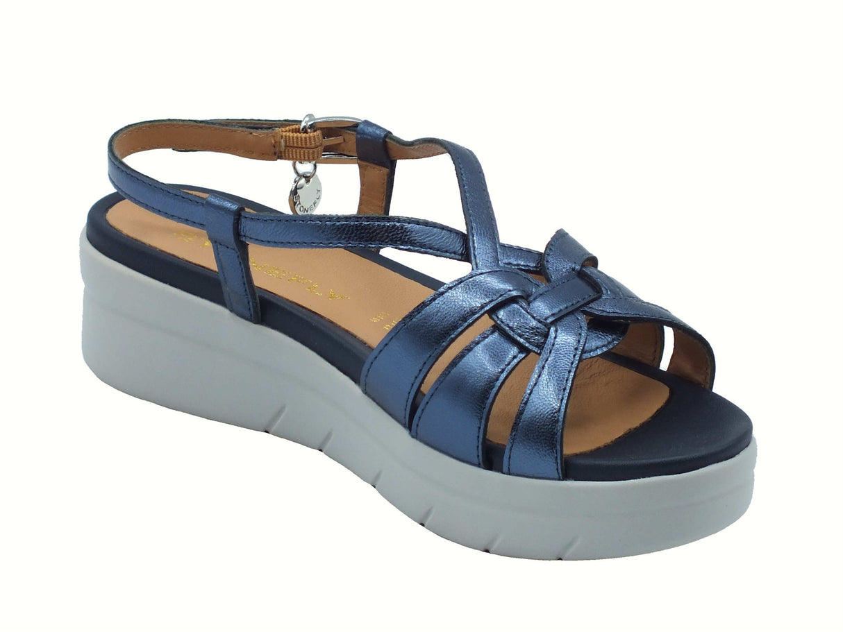 Stonefly Stonefly 222538 Aqua Lamin Ated Blue Sandali per Donna in pelle zeppa bassa blu