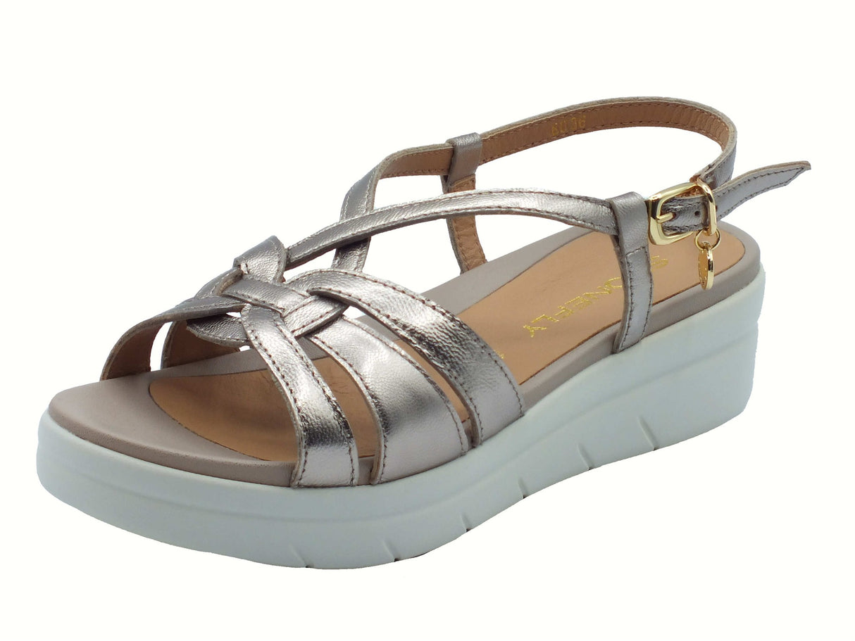 Stonefly Stonefly 222538 Aqua Lamin Ated Teak Brown Sandali per Donna in pelle zeppa bassa Brown