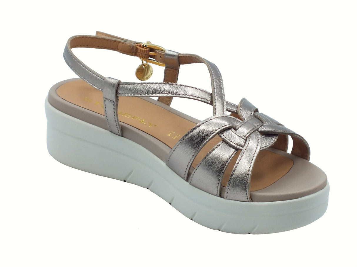 Stonefly Stonefly 222538 Aqua Lamin Ated Teak Brown Sandali per Donna in pelle zeppa bassa Brown