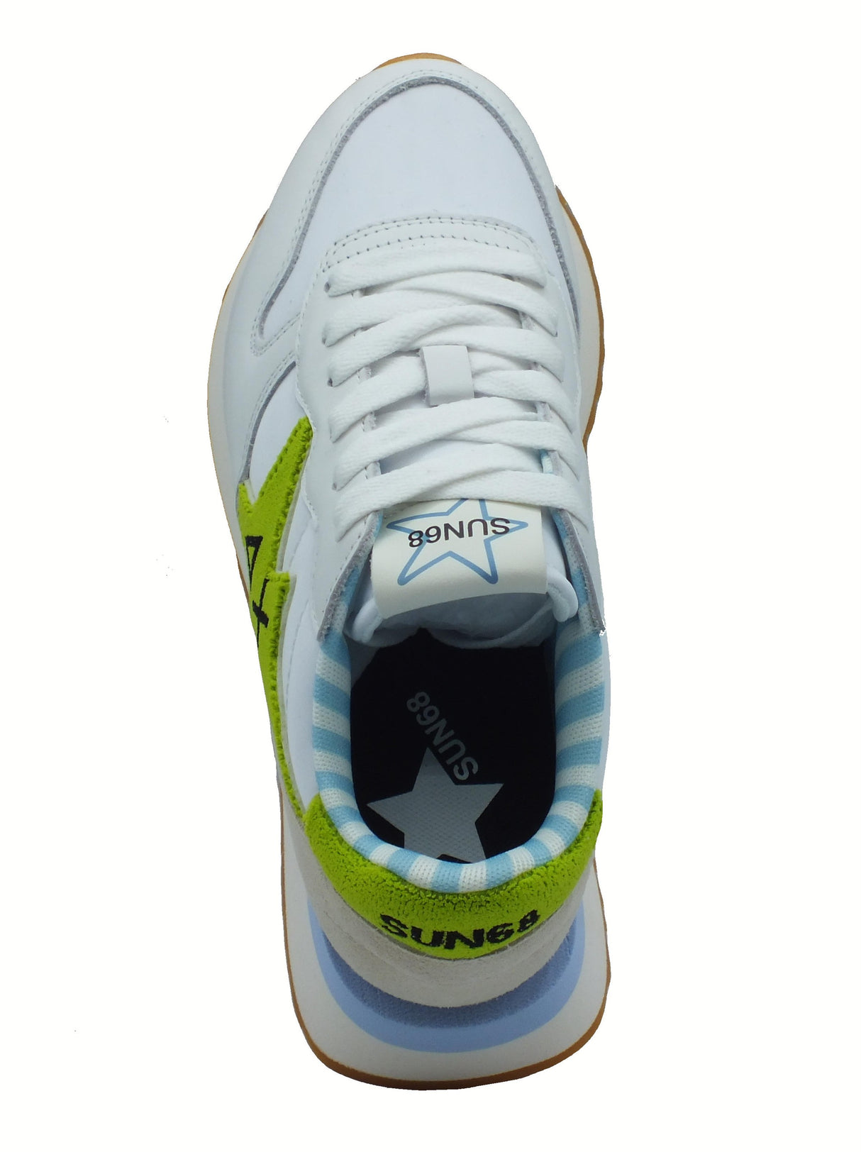 SUN68 SUN68 Z35215 Big Stargirl Spongee Logo Bianco Lime Scarpe Sportive per Donna in nabuk e tessuto Bianco Lime