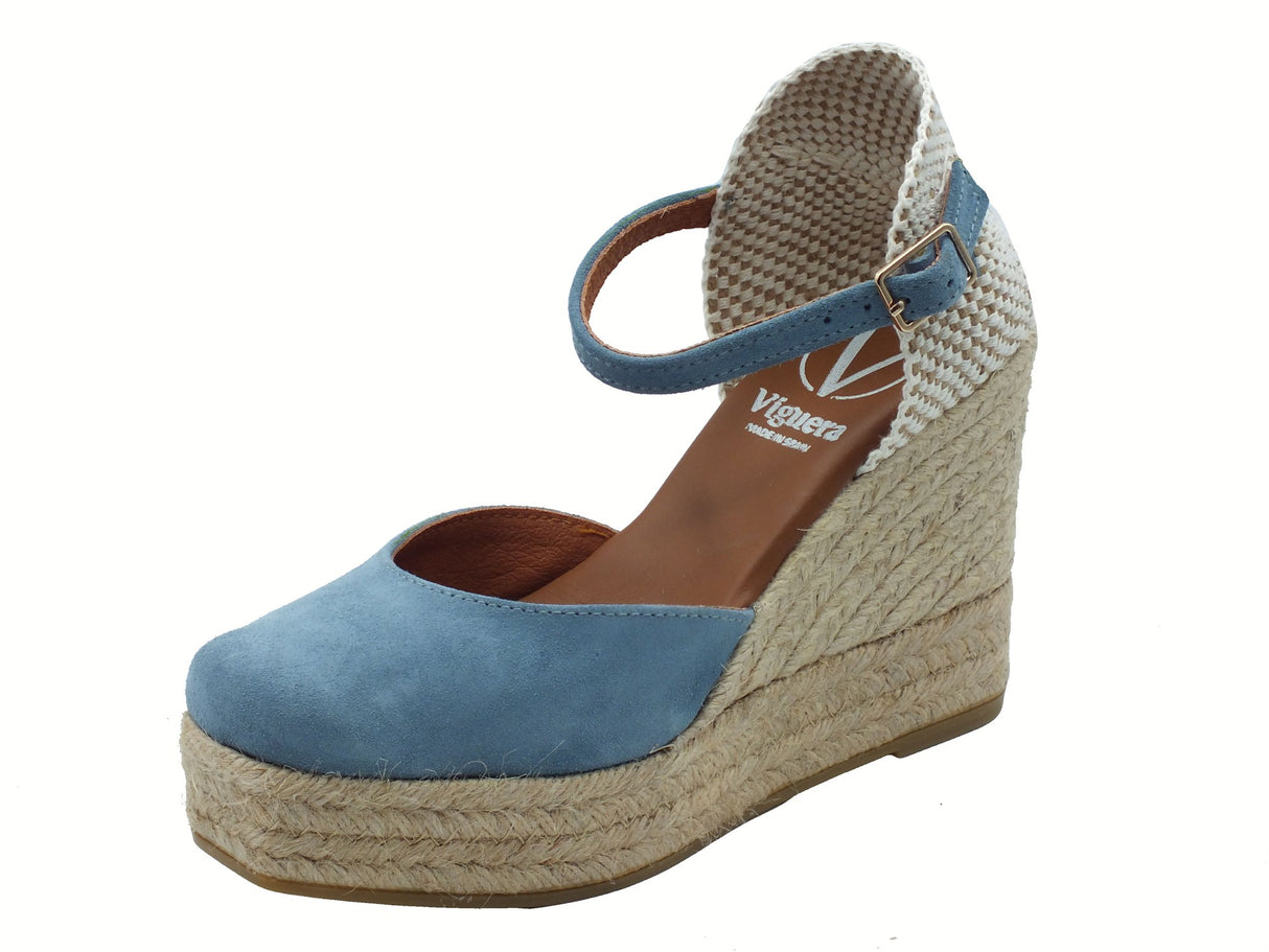 Viguera Viguera 2129 Vitelo Jeans Campesine per Donna in nabuk celeste con zeppa alta in corda Vitelo Jeans