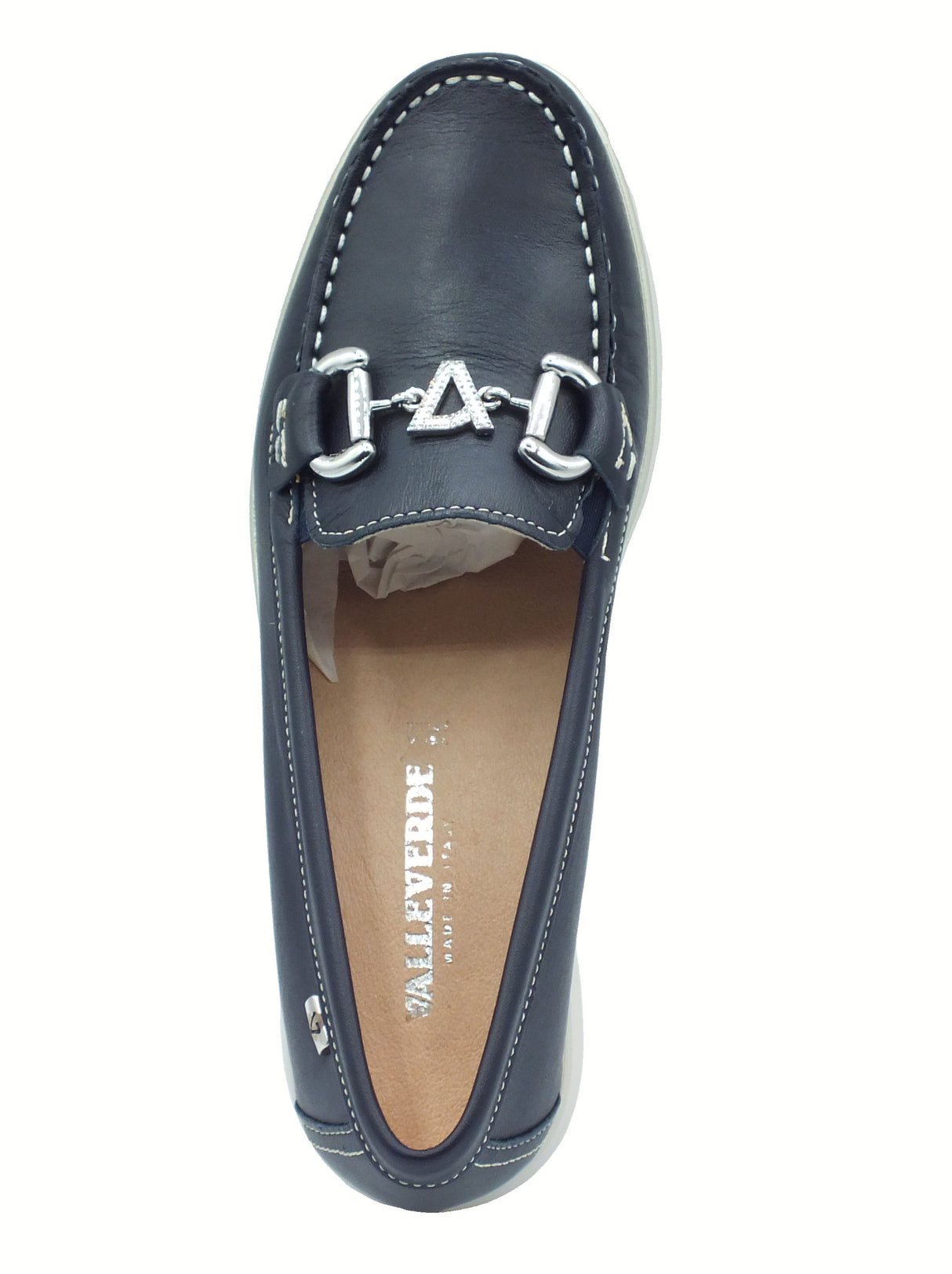 Valleverde Valleverde 11053 Nappa Blu Mocassini classico con zeppa per donna in pelle zeppa bassa Blu