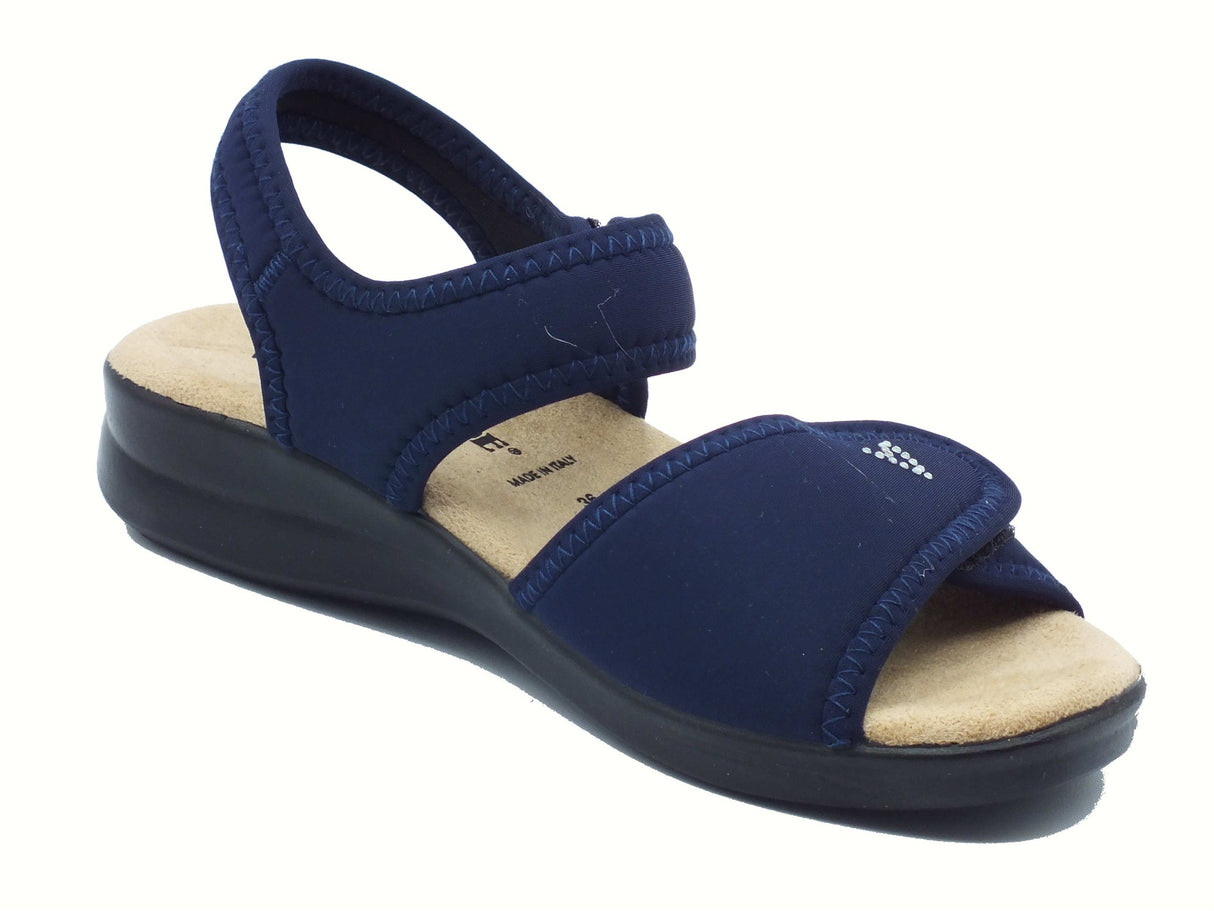Valleverde Valleverde 25324 Blu Sandali con zeppa bassa per Donna in tessuto elasticizzato Blu